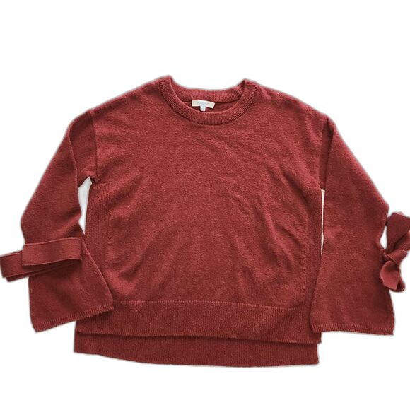Madewell Maroon Flare Sleeve Tie Cuff Crewneck Knit Sweater Sz S - Picture 2 of 7